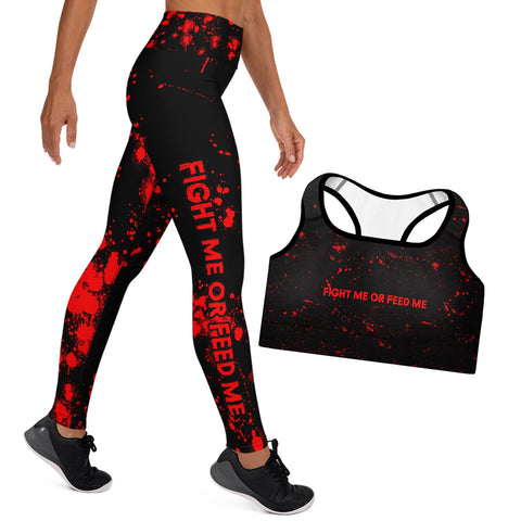 "Fight Me or Feed Me" Sports Bra and Athletic Leggings  Combo Set